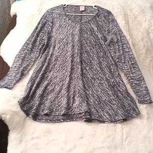 Faded Glory blue and white jersey knit flared bottom long sleeve top